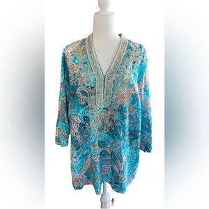 Women’s Charter Club Cotton Embroidered Paisley Tunic 2X